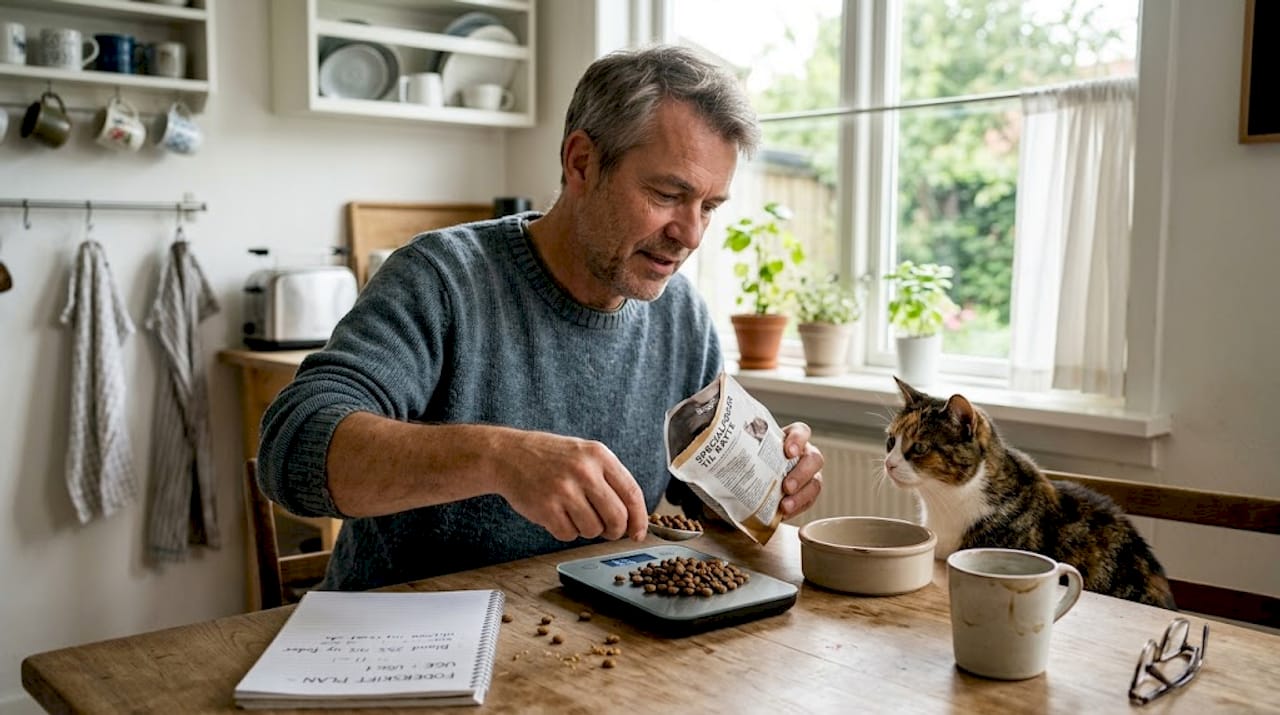 Mand gør klar til at skifte katten over til specialfoder