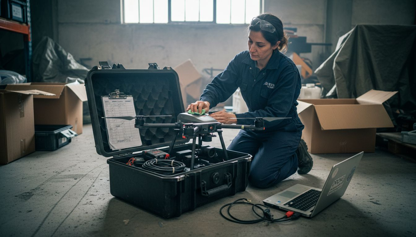 Un tecnico si sta occupando della preparazione del drone prima di avviare l’ispezione.