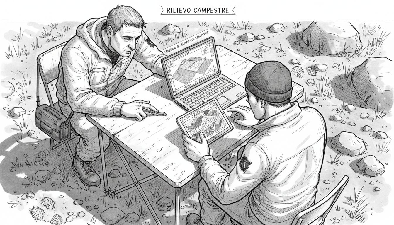Specialisti esaminano il rilievo tridimensionale del terreno