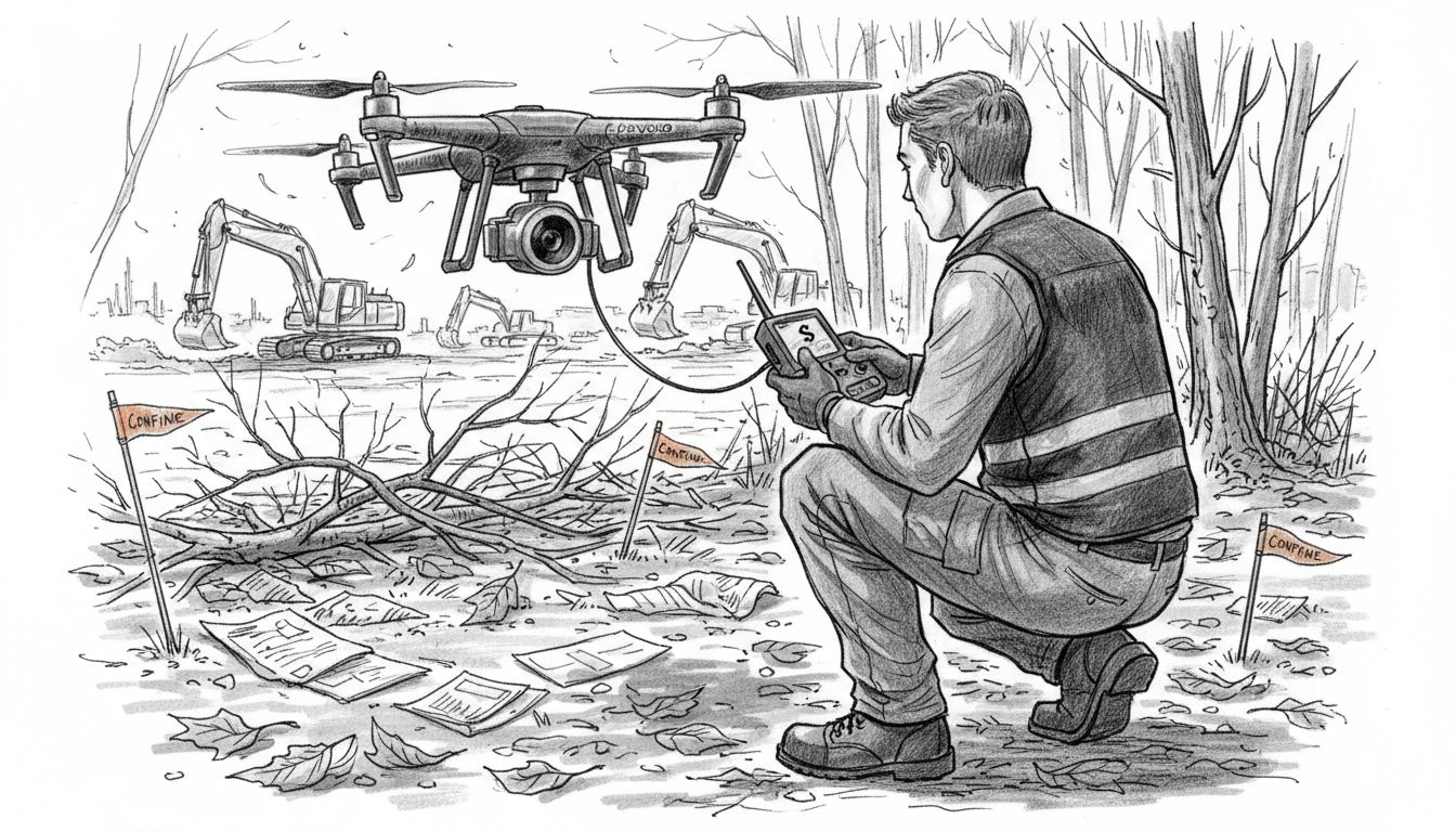 Rilievo lidar con drone in prossimità della vegetazione e dell’area di cantiere
