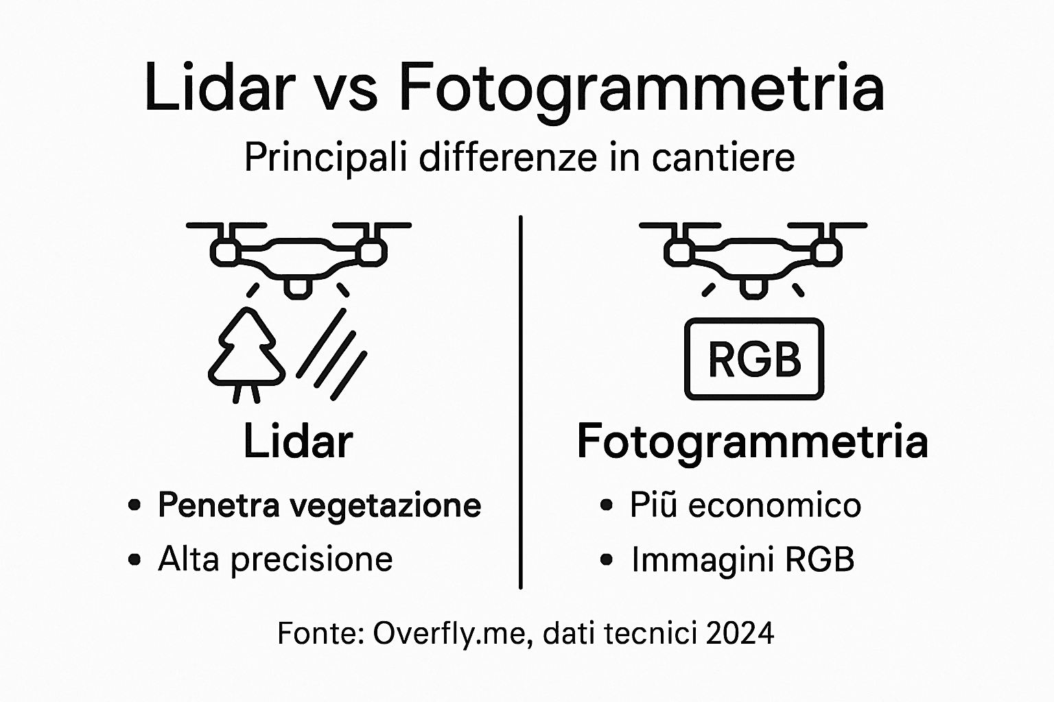 Infografica: confronto tra tecnologia Lidar e fotogrammetria nell’ambito dei cantieri
