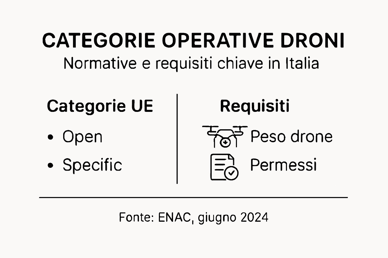 Infografica sulle diverse categorie operative dei droni in Italia