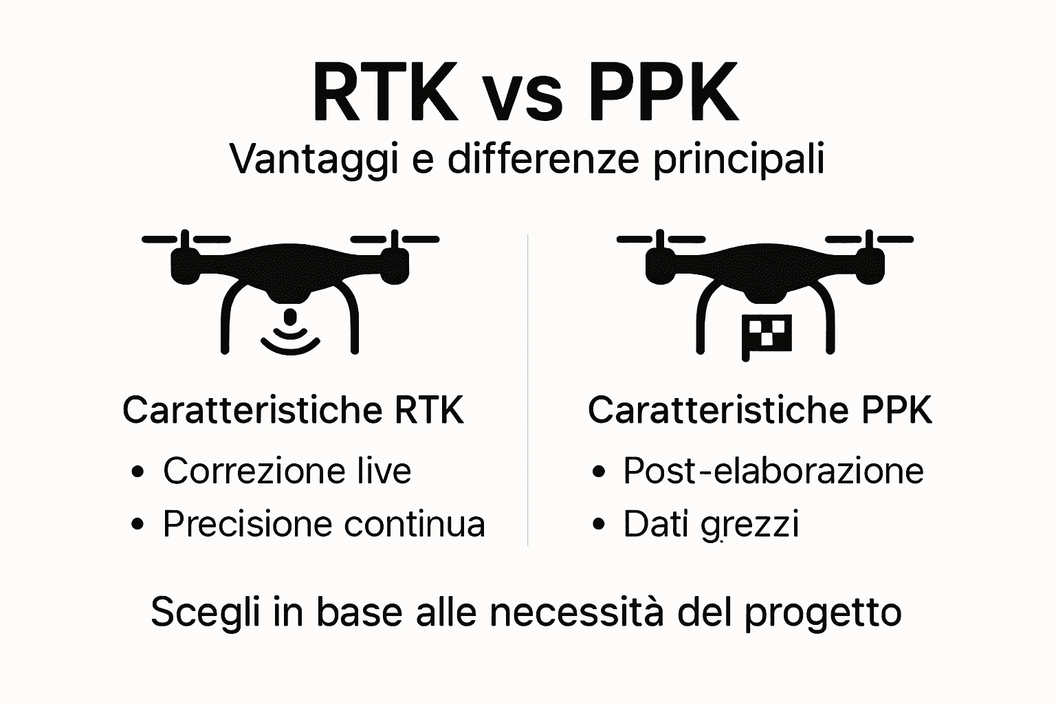 Infografica: confronto tra sistemi RTK e PPK per droni