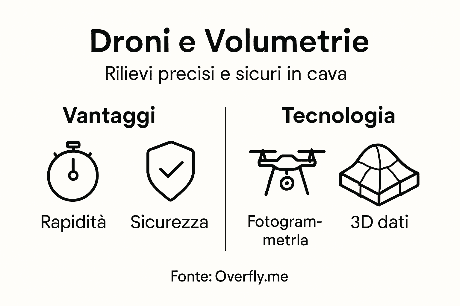 Infografica sul processo di misurazione volumetrica tramite drone
