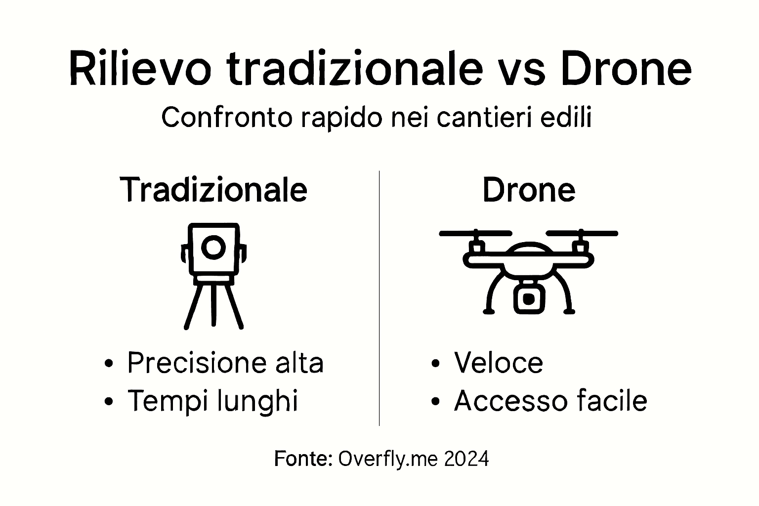 Infografica: confronto tra rilievo tradizionale e rilievo con drone