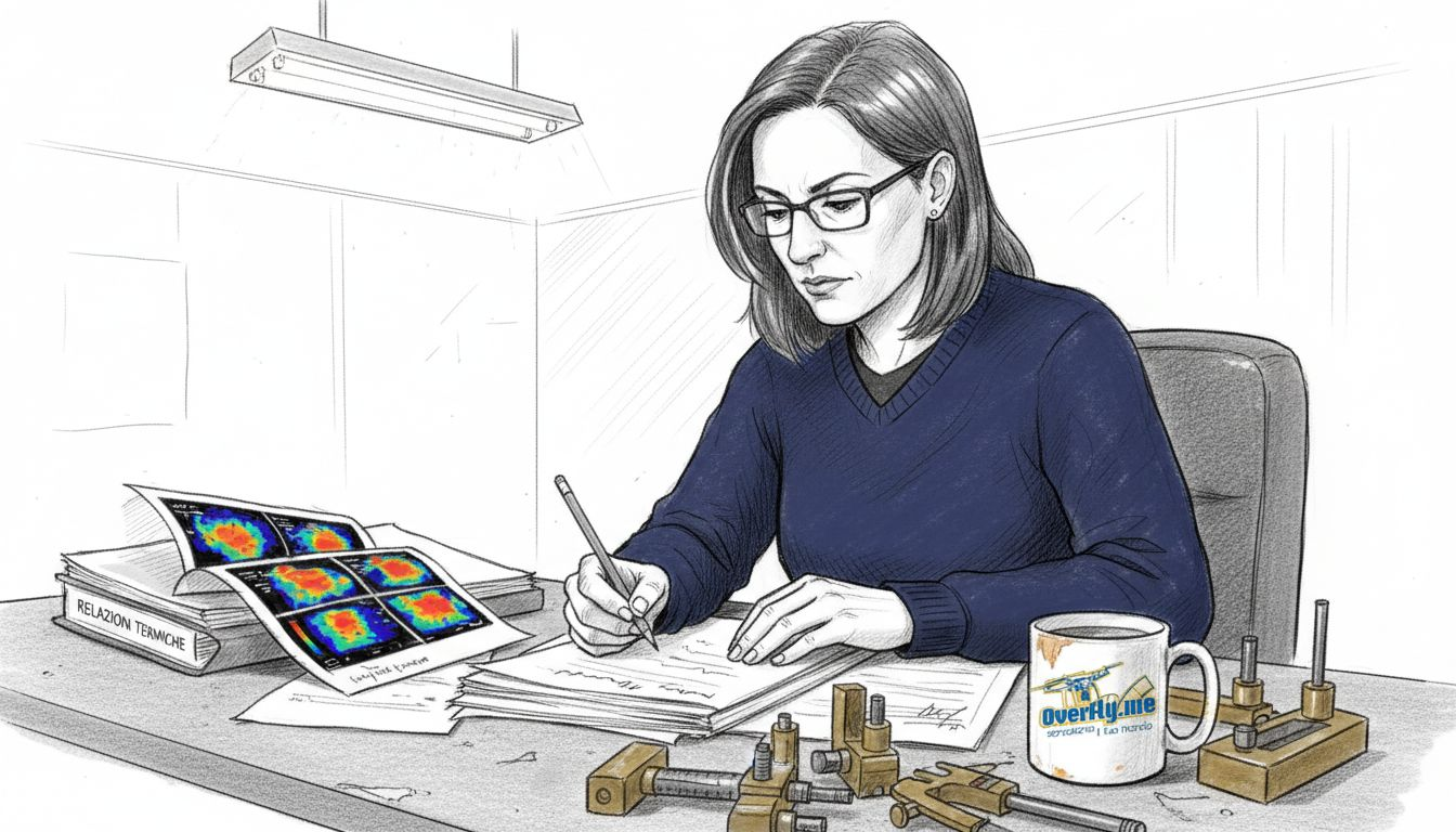 L’ingegnere analizza la relazione tecnica sul calore per la pratica assicurativa.