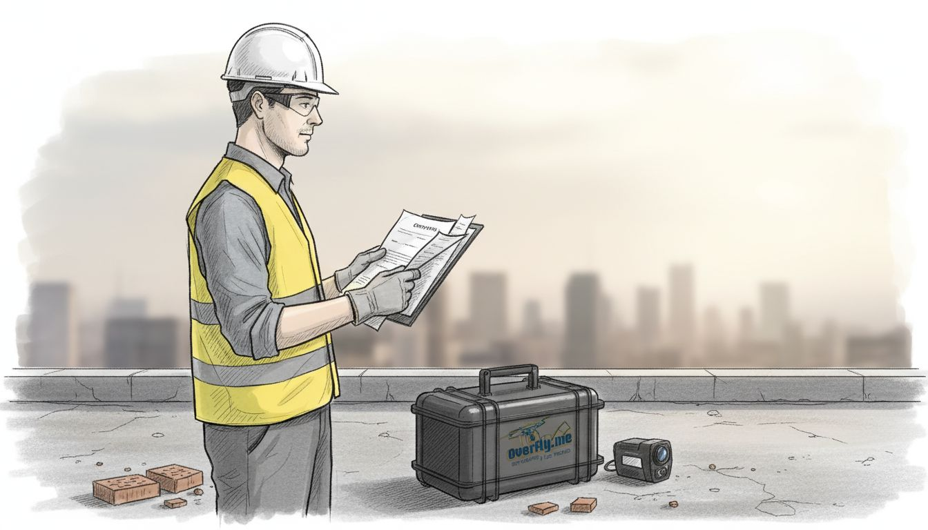 Un tecnico verifica i documenti di certificazione vicino al drone.