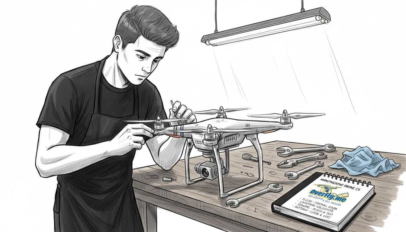 Un tecnico sta verificando le dotazioni di sicurezza del drone C5.