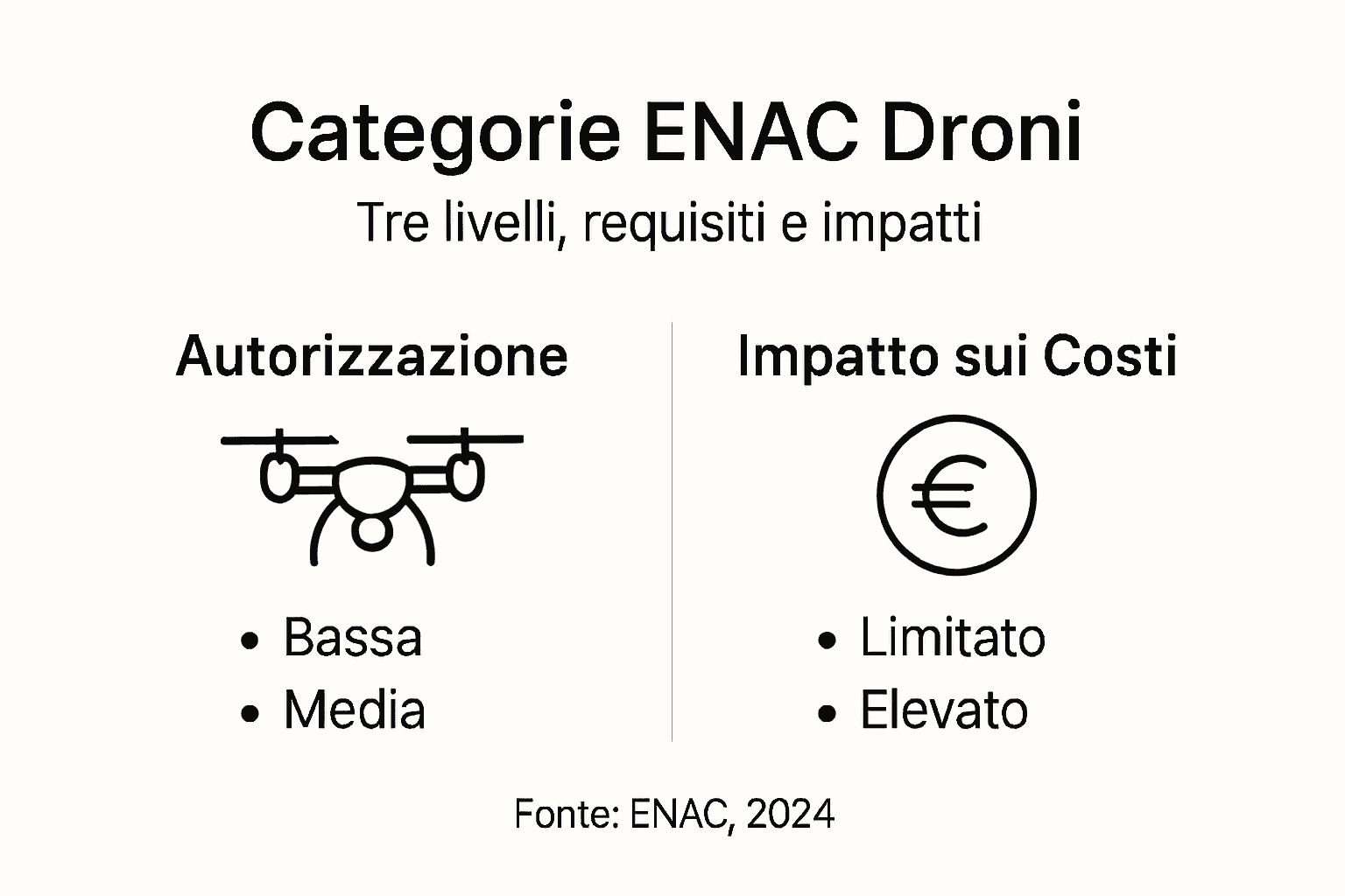 Infografica sulle categorie di droni e sulle autorizzazioni ENAC: tutto quello che c’è da sapere per volare in regola