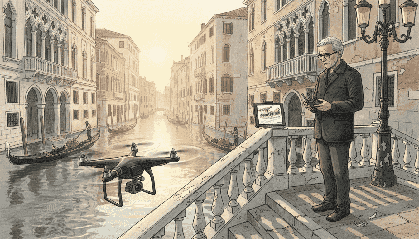 Riprese all’alba sui canali di Venezia con un drone