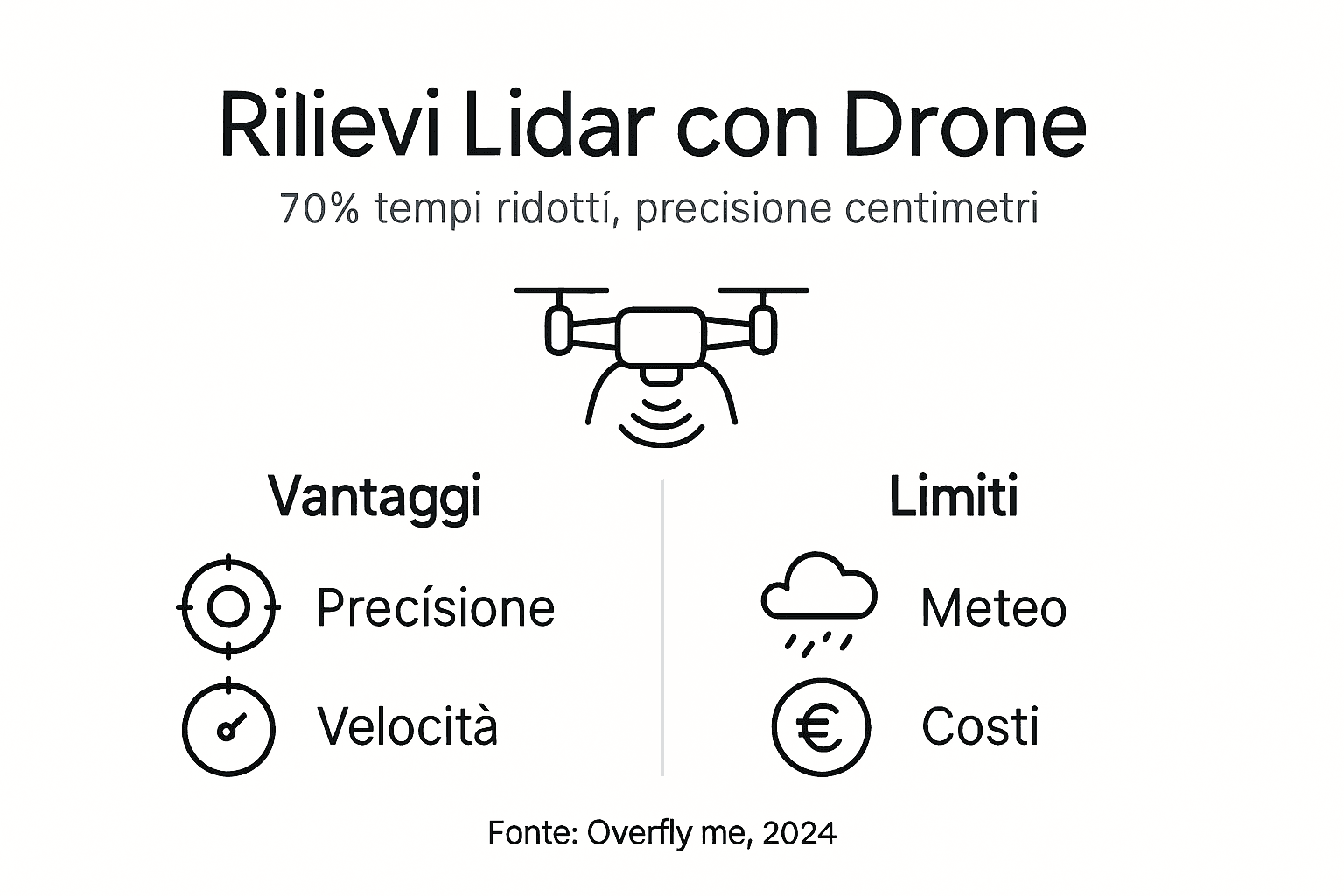 Infografica: pro e contro dei rilievi Lidar effettuati con droni