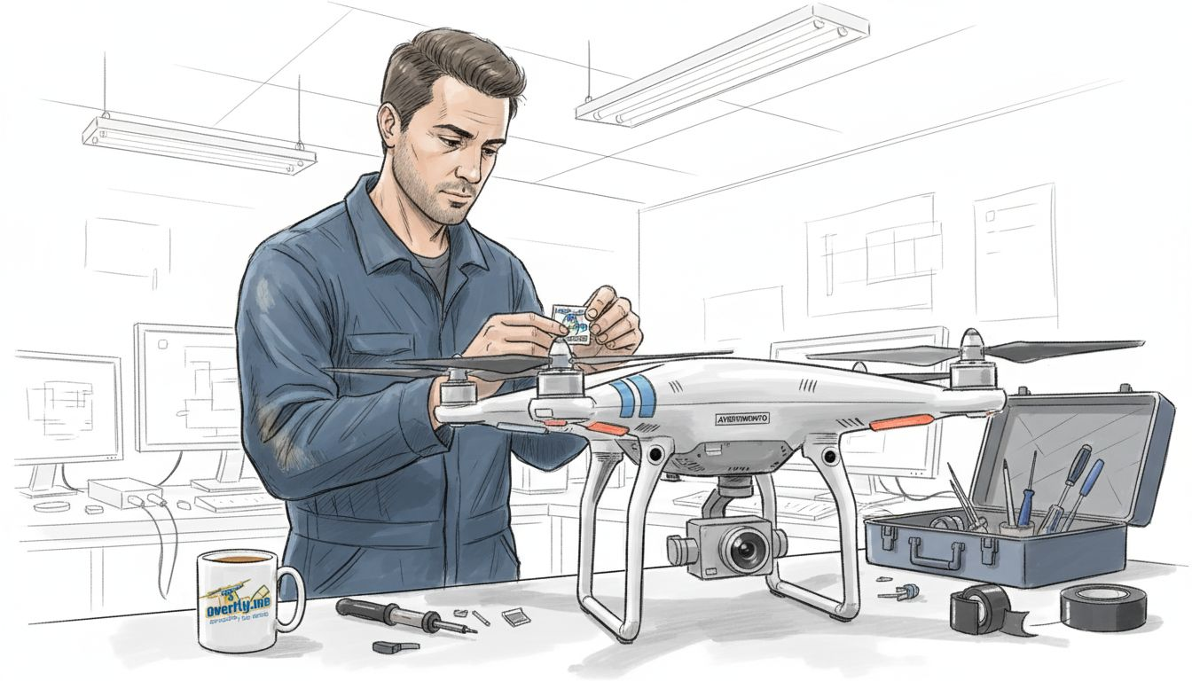 Un tecnico sta applicando la certificazione di classe sul drone.