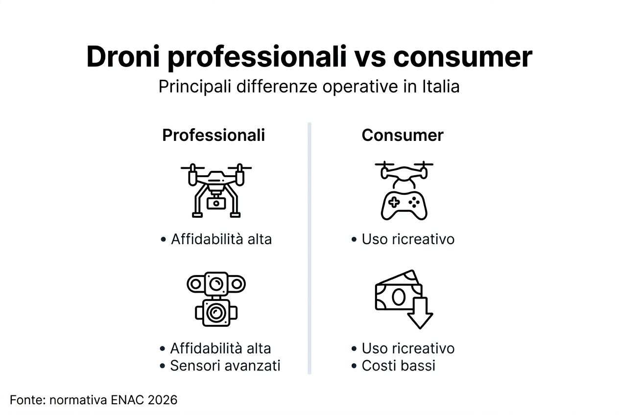 Infografica: differenze tra droni professionali e droni per uso amatoriale
