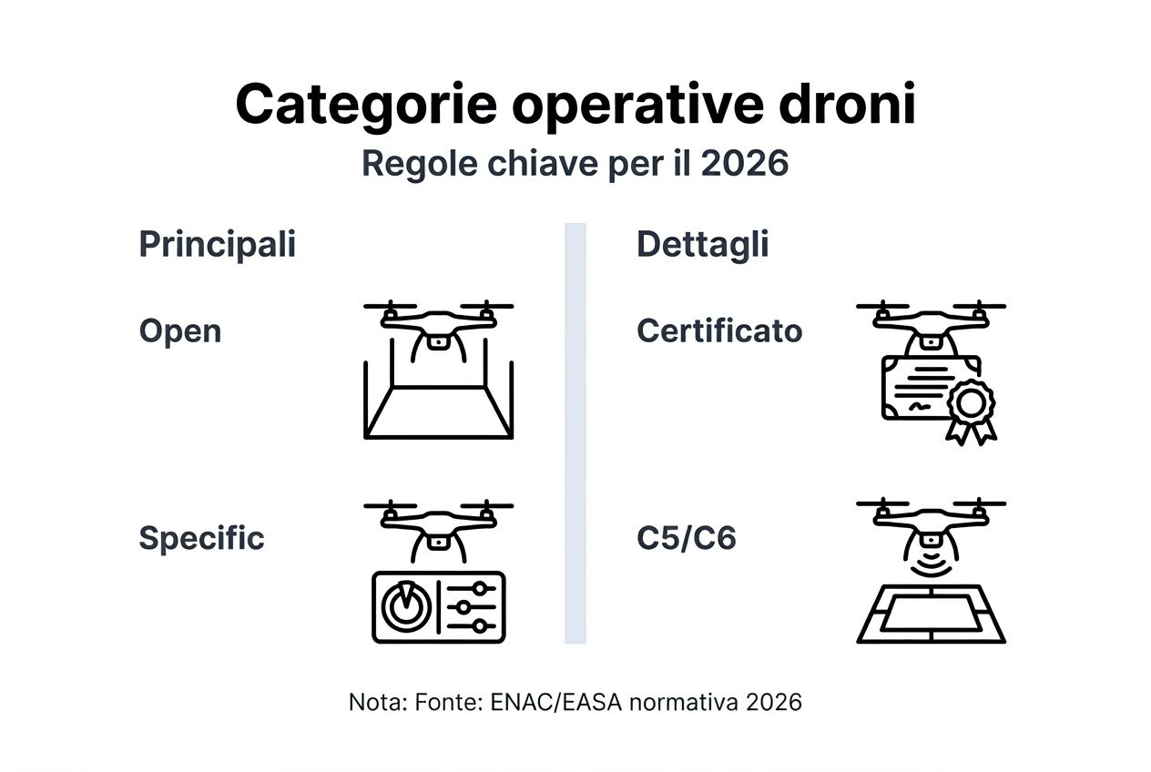 Infografica sulle categorie operative dei droni in Italia: panoramica aggiornata al 2026