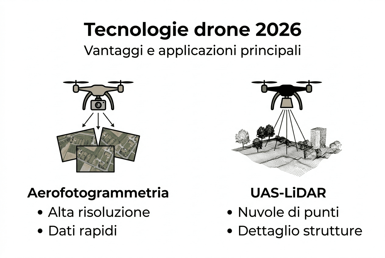Infografica dedicata al mondo dei droni: tecnologie all’avanguardia e campi di applicazione