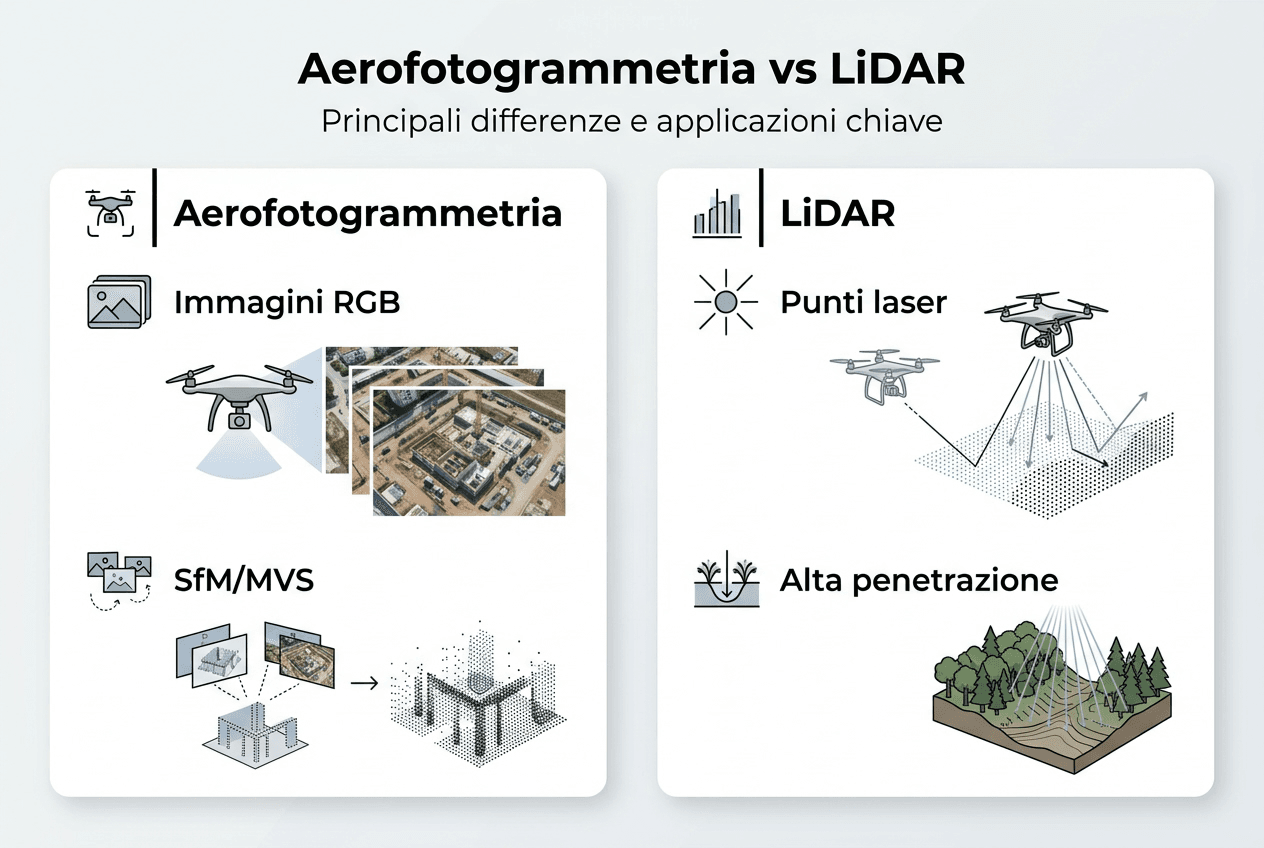 Infografica: confronto tra aerofotogrammetria e tecnologia LiDAR