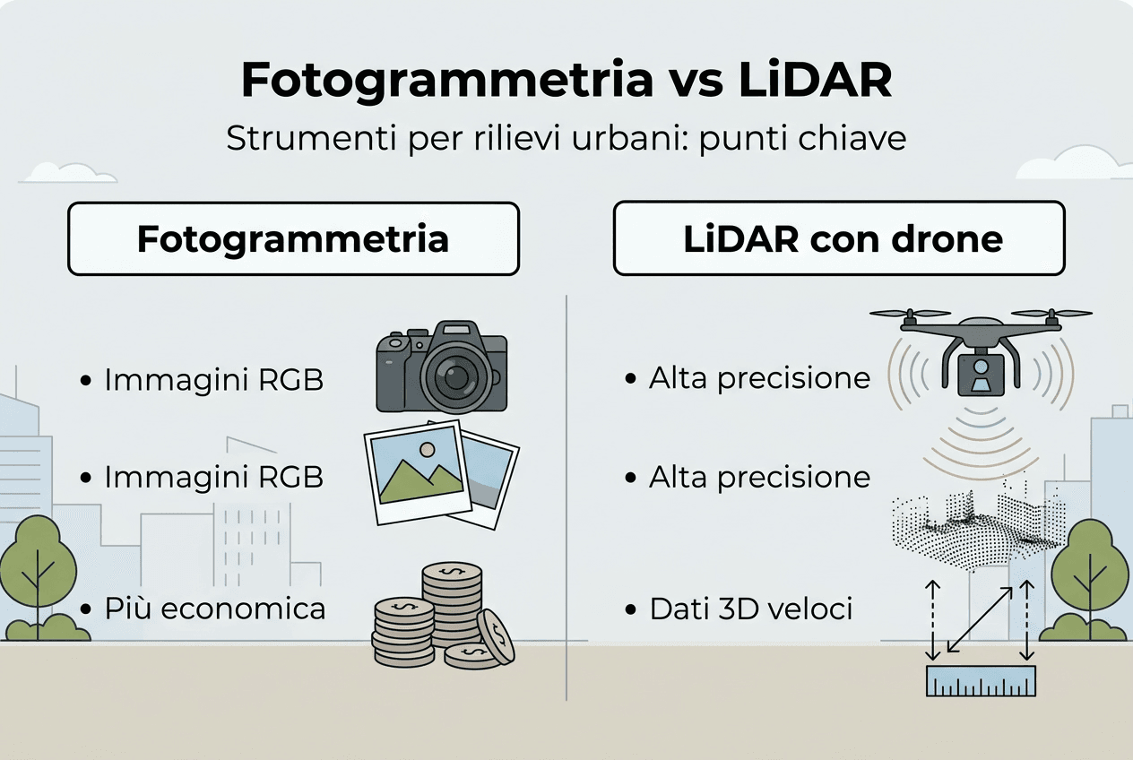Infografica: differenze tra fotogrammetria e tecnologia LiDAR