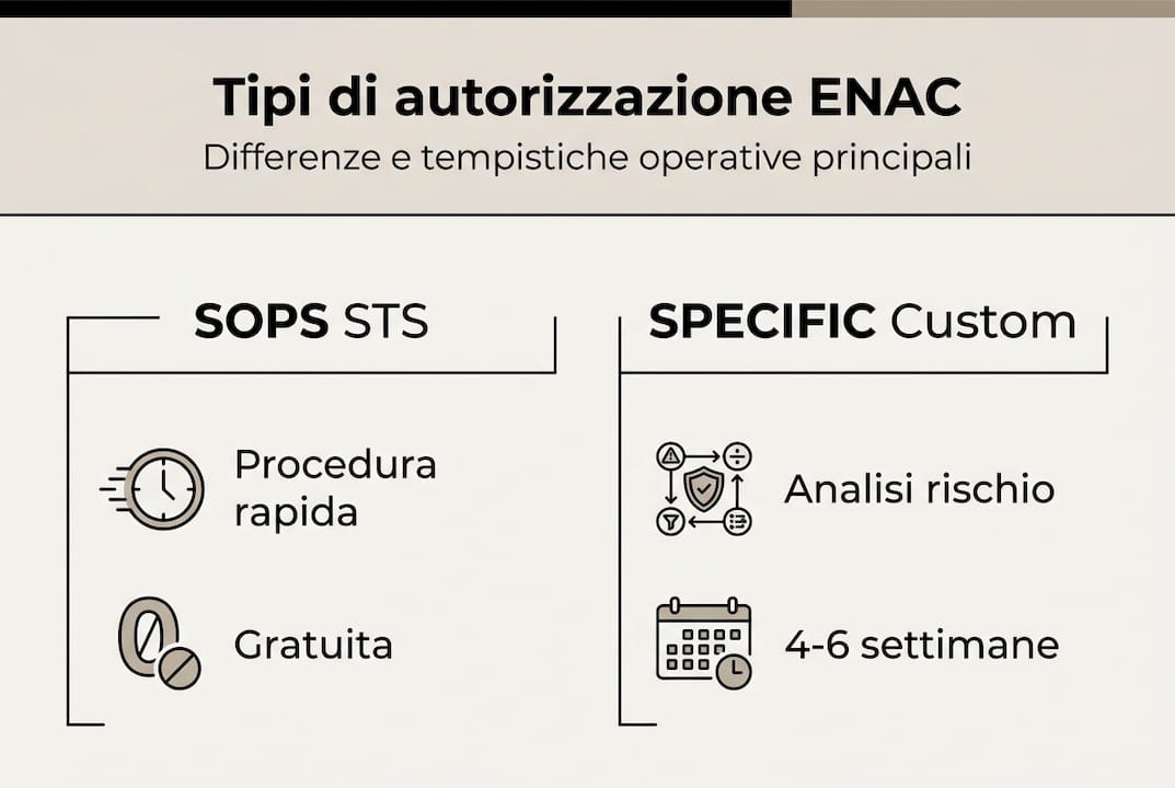 Infografica sulle diverse autorizzazioni ENAC e sui tempi previsti per il rilascio