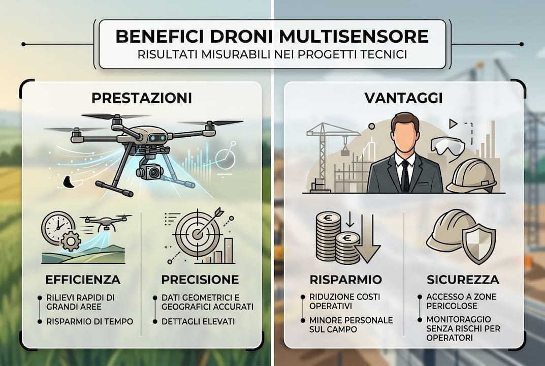 Infografica: i vantaggi principali dei droni dotati di sensori multipli