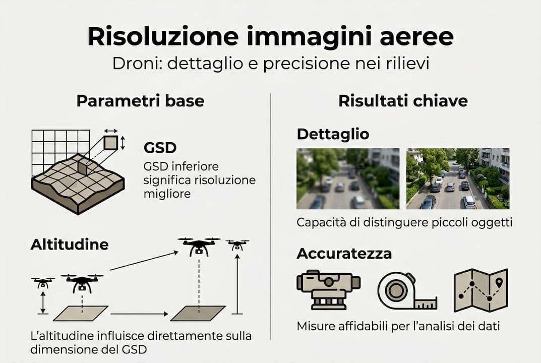 Infografica: confronto tra le diverse risoluzioni delle immagini catturate dai droni