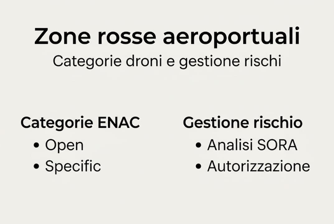 Infografica sulle tipologie di droni e sui rischi legati al volo in zona rossa