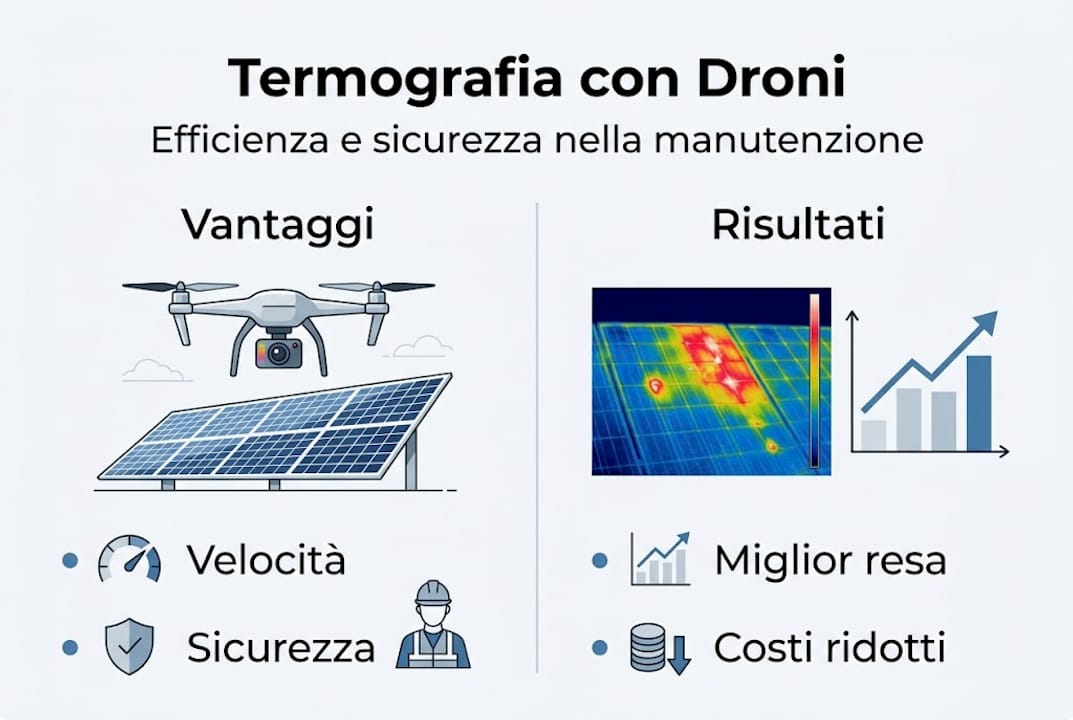 Infografica: tutti i vantaggi della termografia con droni per l’analisi degli impianti fotovoltaici