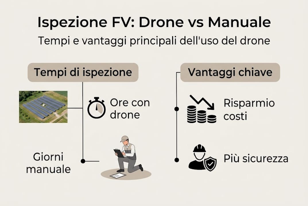 Infografica: confronto sui tempi e sui vantaggi dell’utilizzo del drone FV