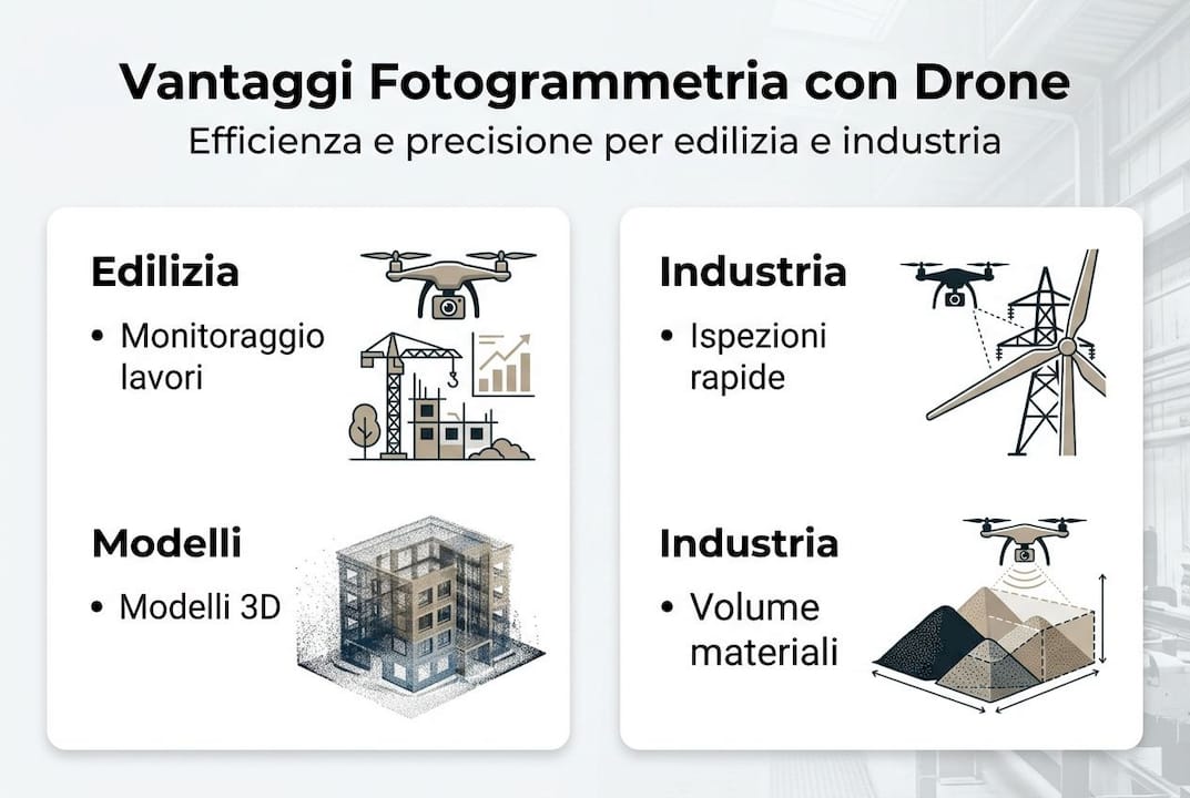 Infografica: tutti i vantaggi della fotogrammetria con droni per l’edilizia e l’industria