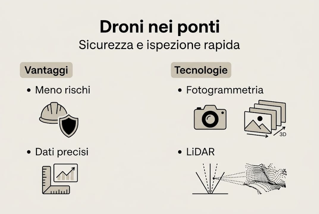 Scopri come i droni stanno rivoluzionando le ispezioni dei ponti: una panoramica illustrata sulle nuove tecnologie e i vantaggi per la sicurezza infrastrutturale.