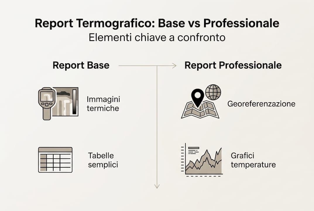Infografica: confronto tra report termografici standard e professionali