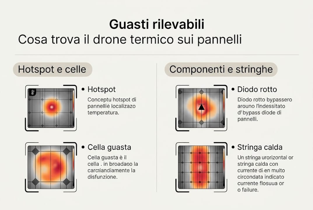 Scopri, attraverso un’infografica, quali tipi di anomalie possono essere individuate grazie all’utilizzo di droni termici.