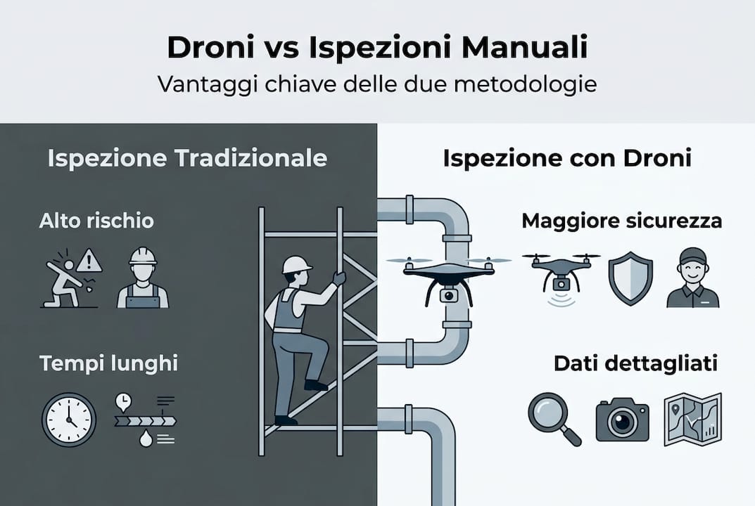 Infografica: i vantaggi delle ispezioni con droni rispetto ai metodi tradizionali
