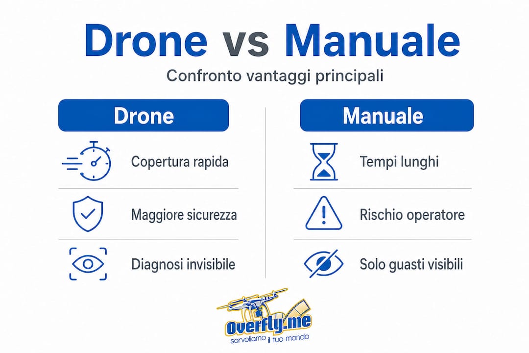 Infografica: i pro e i contro delle ispezioni con drone rispetto ai controlli manuali