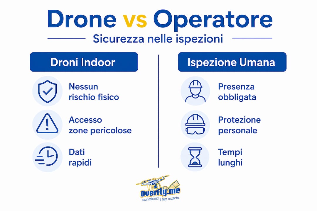 Infografica: il confronto tra l’utilizzo di droni indoor e le ispezioni manuali