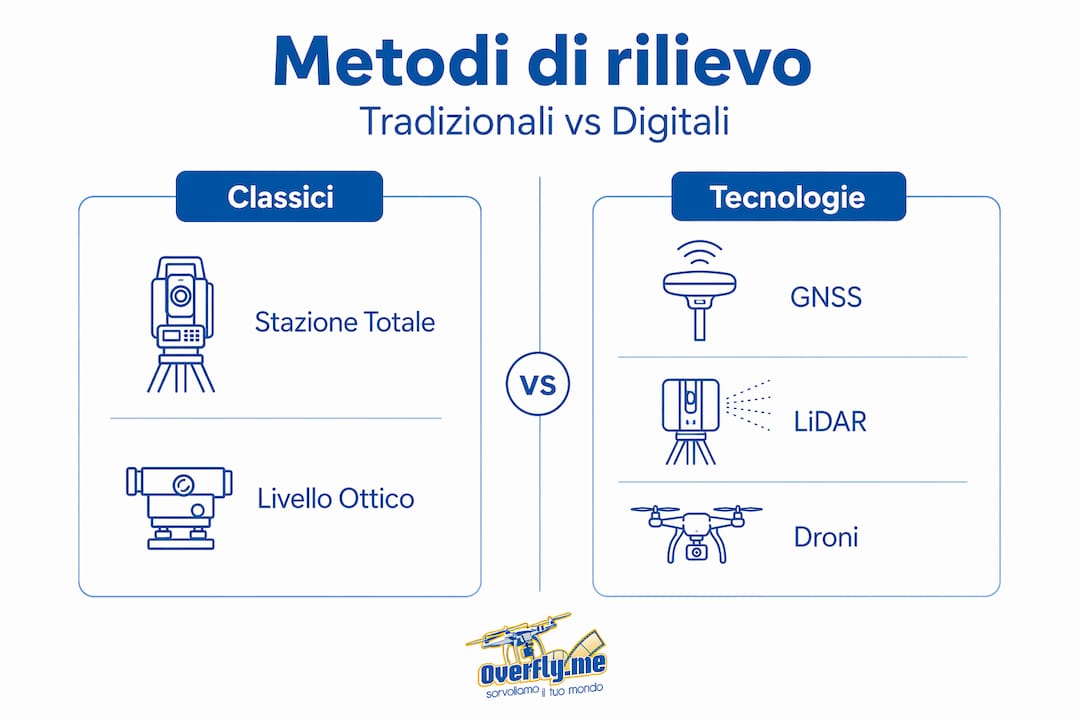 Infografica: confronto tra tecniche di rilievo tradizionali e metodi digitali