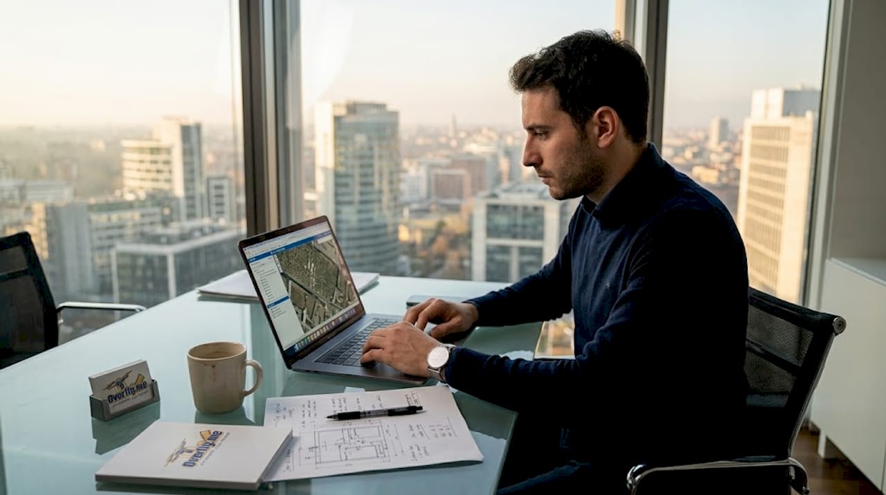 Specialista in cartografia al computer mentre analizza una mappa raster