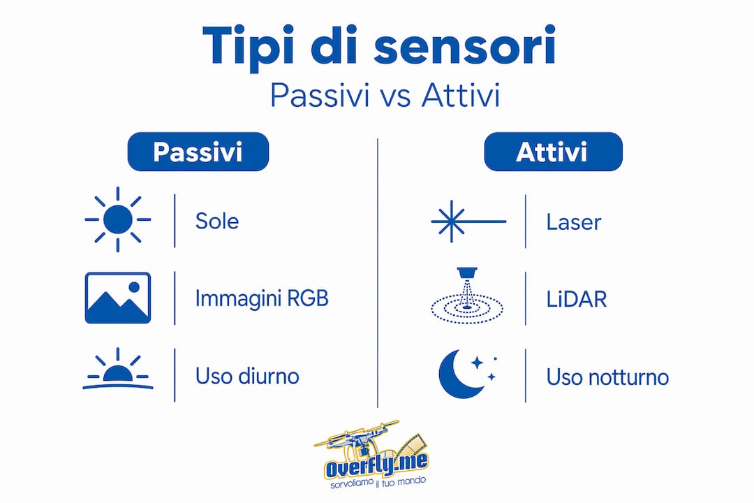 Grafico illustrativo: differenze tra sensori passivi e attivi