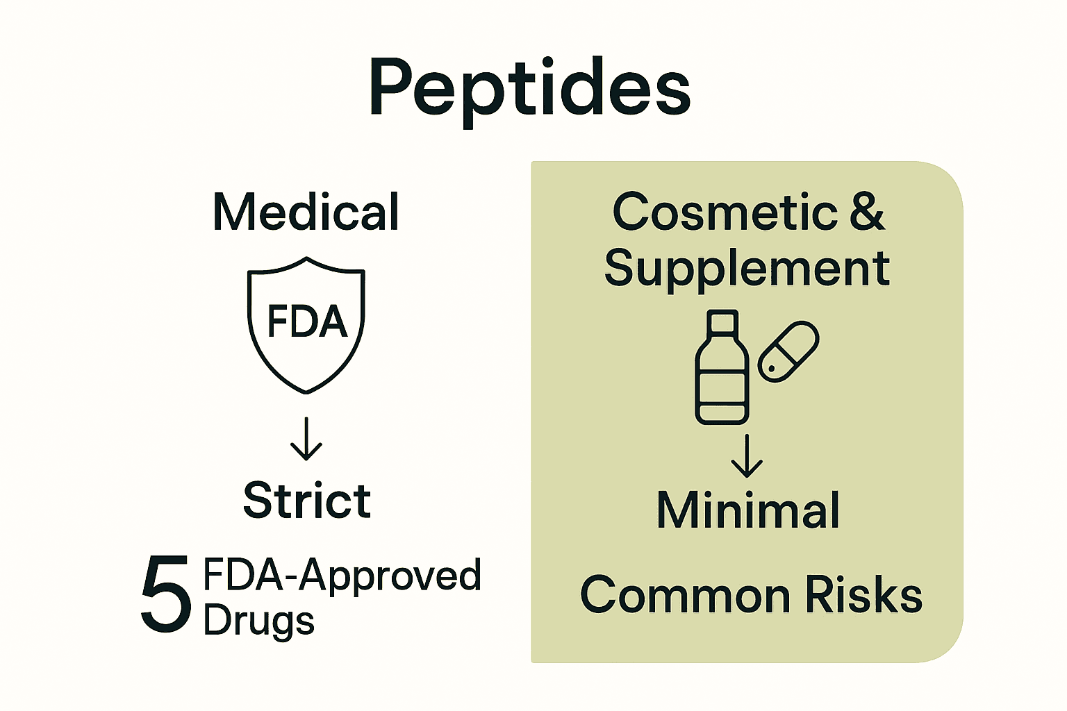 Infographic comparing FDA oversight of medical peptides vs. supplements and cosmetics.
