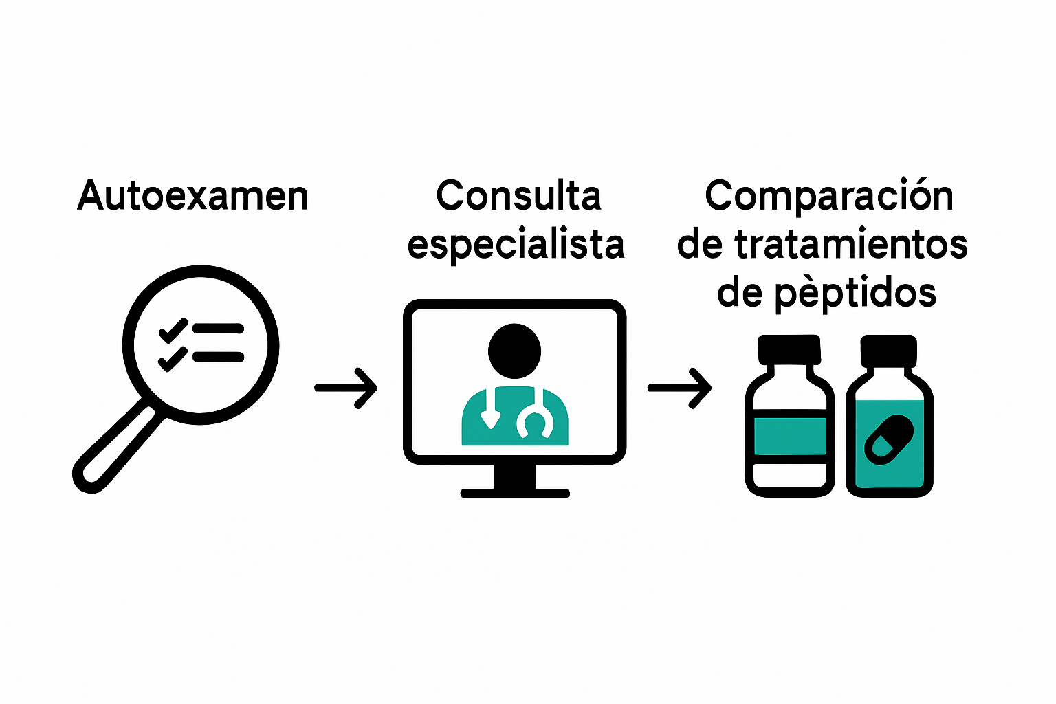 Proceso de elección de tratamiento de péptidos en tres pasos visuales