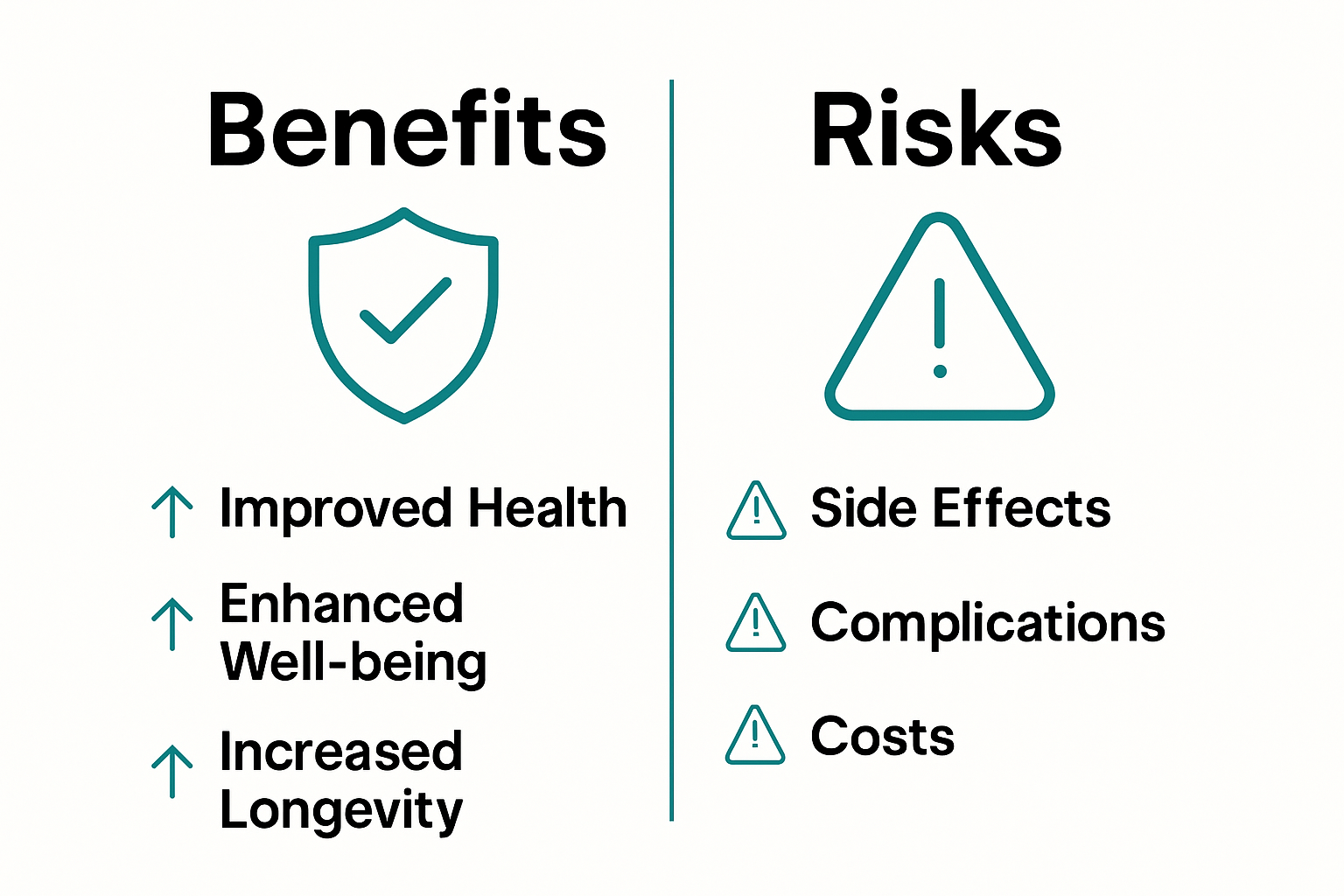 Infographic comparing benefits and risks of health optimization treatments