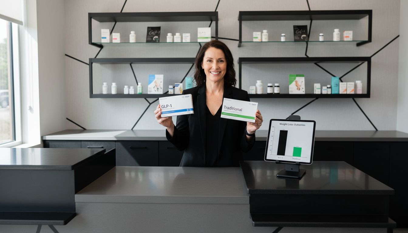 Pharmacist comparing GLP-1 and traditional meds