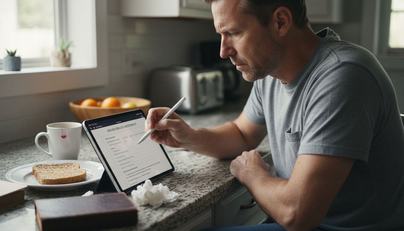 Persona completa evaluación médica en tablet