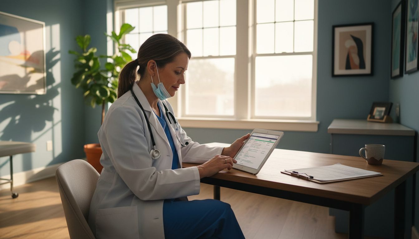 Doctor reviewing patient’s record in clinic