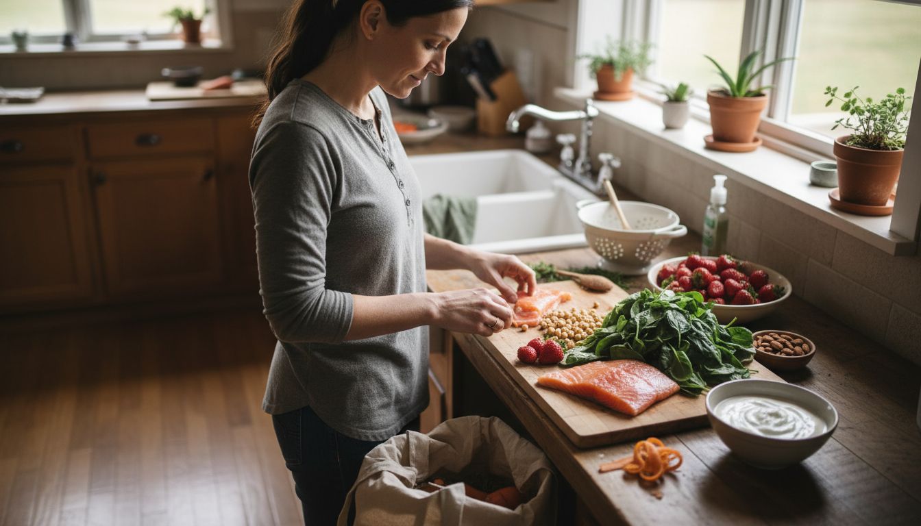 Preparing healthy foods for weight loss kitchen scene