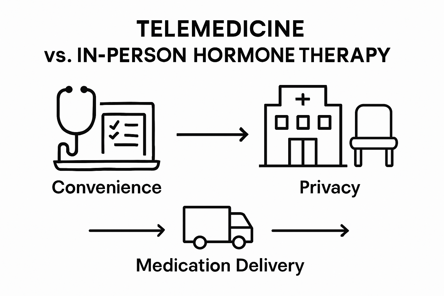 Infographic comparing telemedicine and in-person hormone care