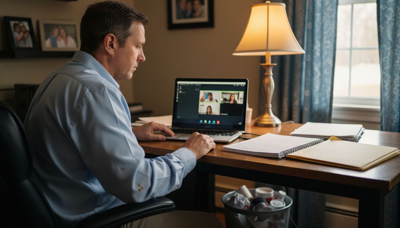 Doctor video calling about health plan at desk