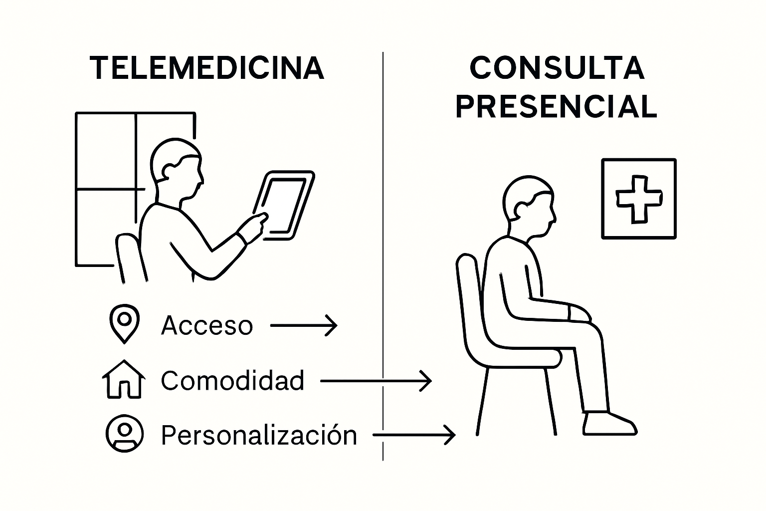 Diferencias visuales entre la telemedicina y la consulta médica presencial