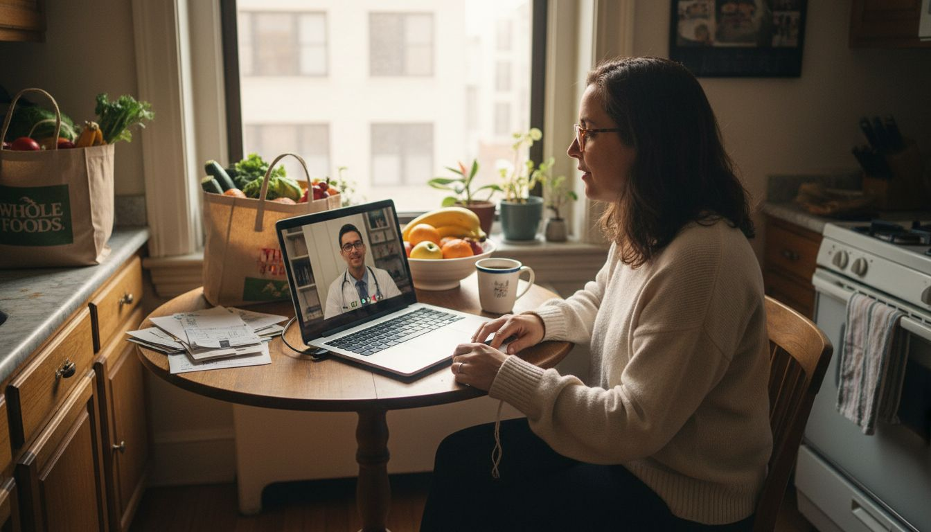 Woman having online doctor video consultation