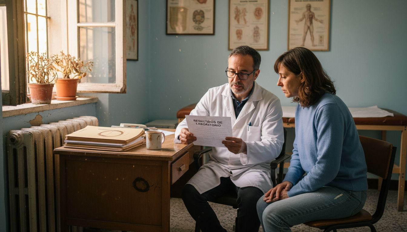 El médico comenta los resultados con el paciente durante la consulta.