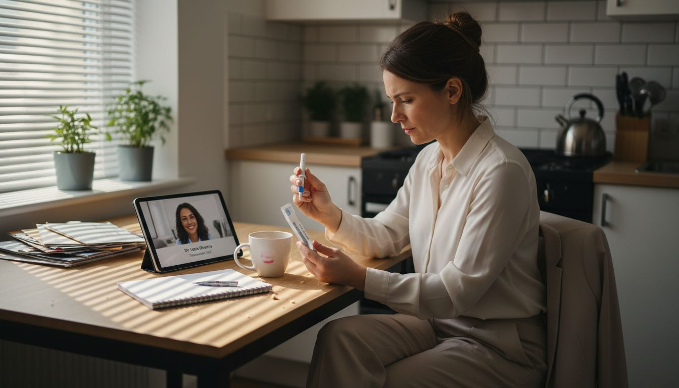 Busy woman reading GLP-1 medication instructions